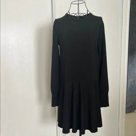 Zara Elegant Black Dress Stretchy Long Sleeved Size M